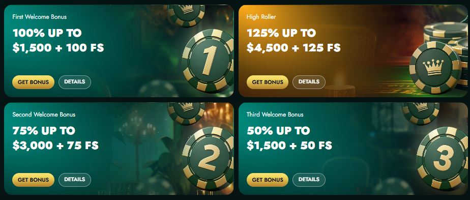 Claim all available welcome bonuses and high roller offers on the promotions page